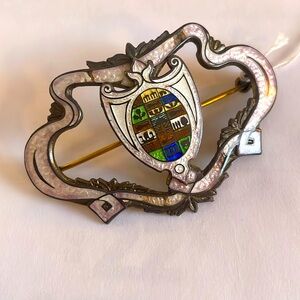 Antique Sterling Silver enamel Crest brooch